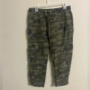 Sanctuary Anthropologie Cropped Cargo Pull On Linen Camo Pants Camouflage Small